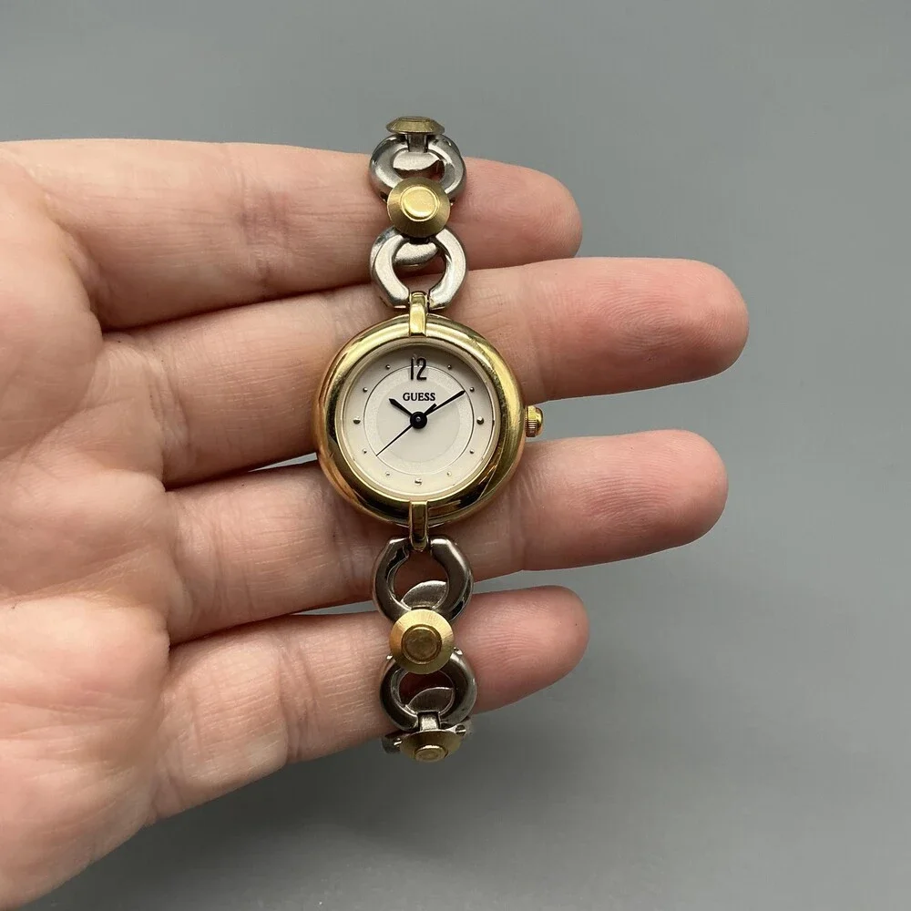 Guess Womens Watch Cream Dial Two Tone Stainless Bracelet New Battery 7